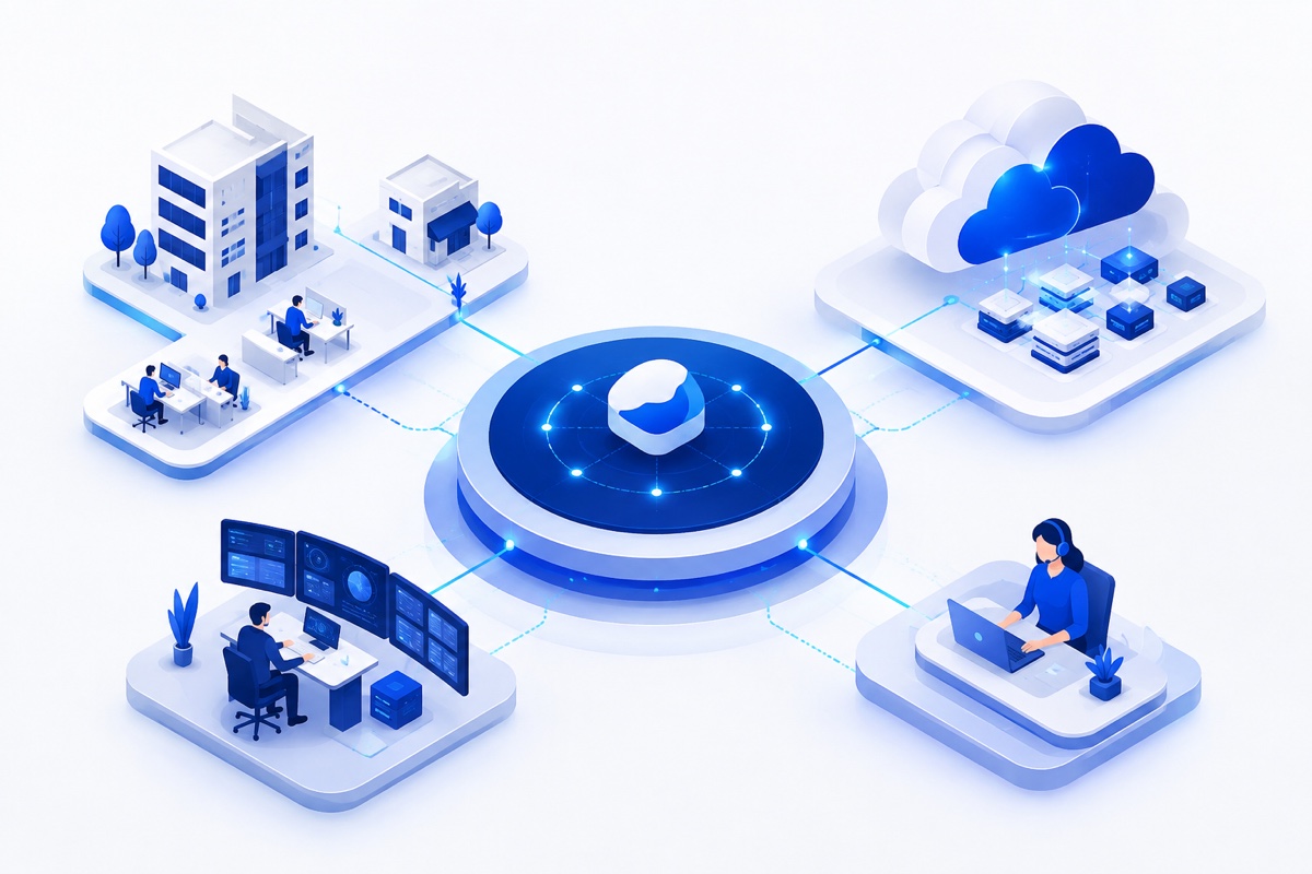 Network, cloud and security services connected through one managed service layer.